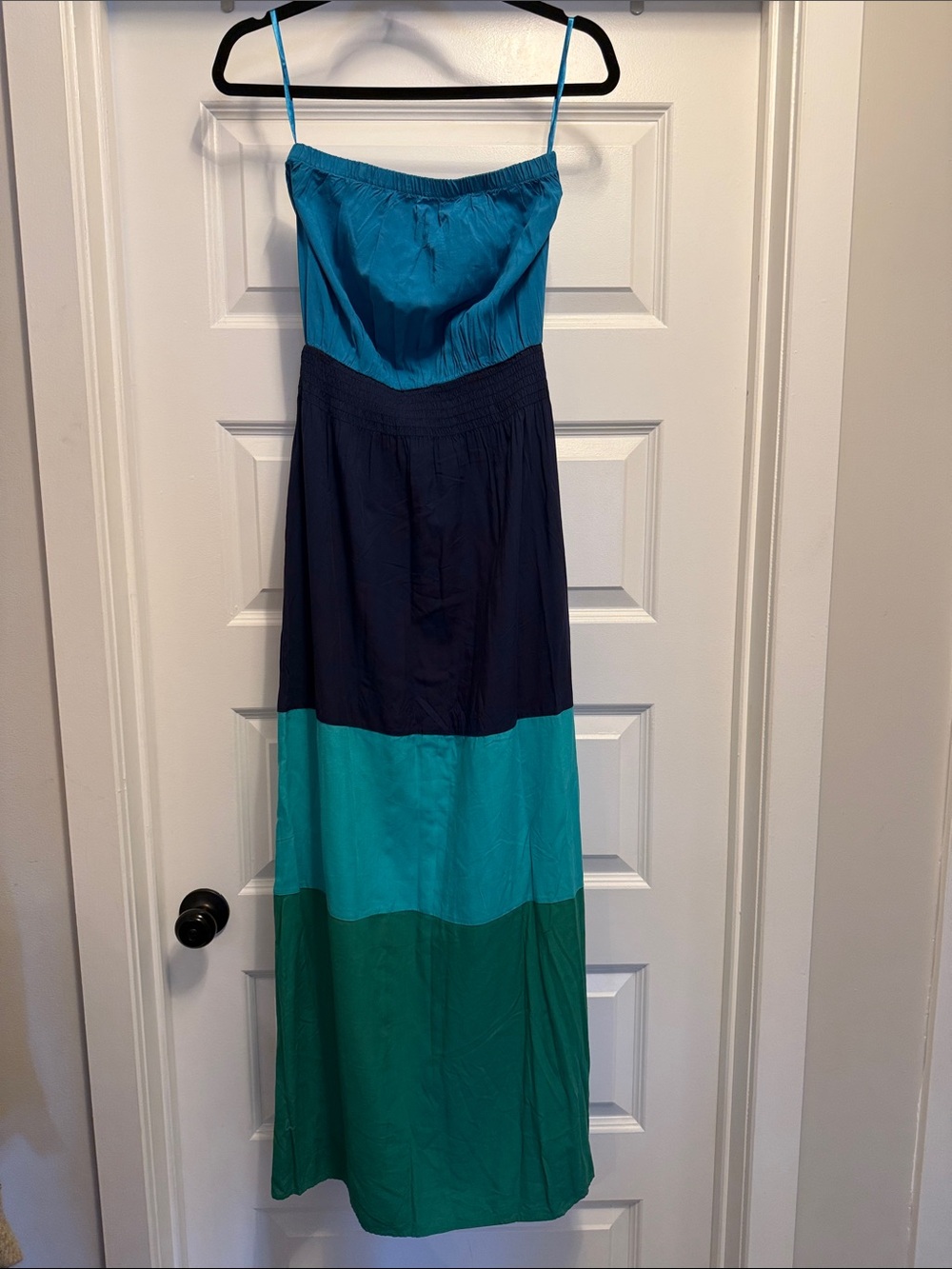 Colorblock Maxi Dress in Teal, Navy and Green